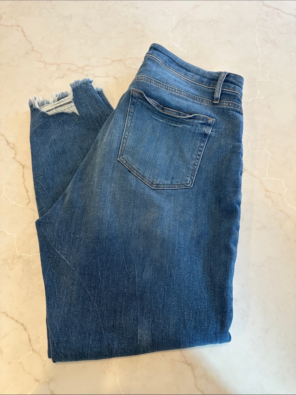 LOFT Midwash Cropped Distressed Hem Jeans